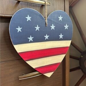 Handpainted heart shaped patriotic American flag sign, rustic farmhouse decor